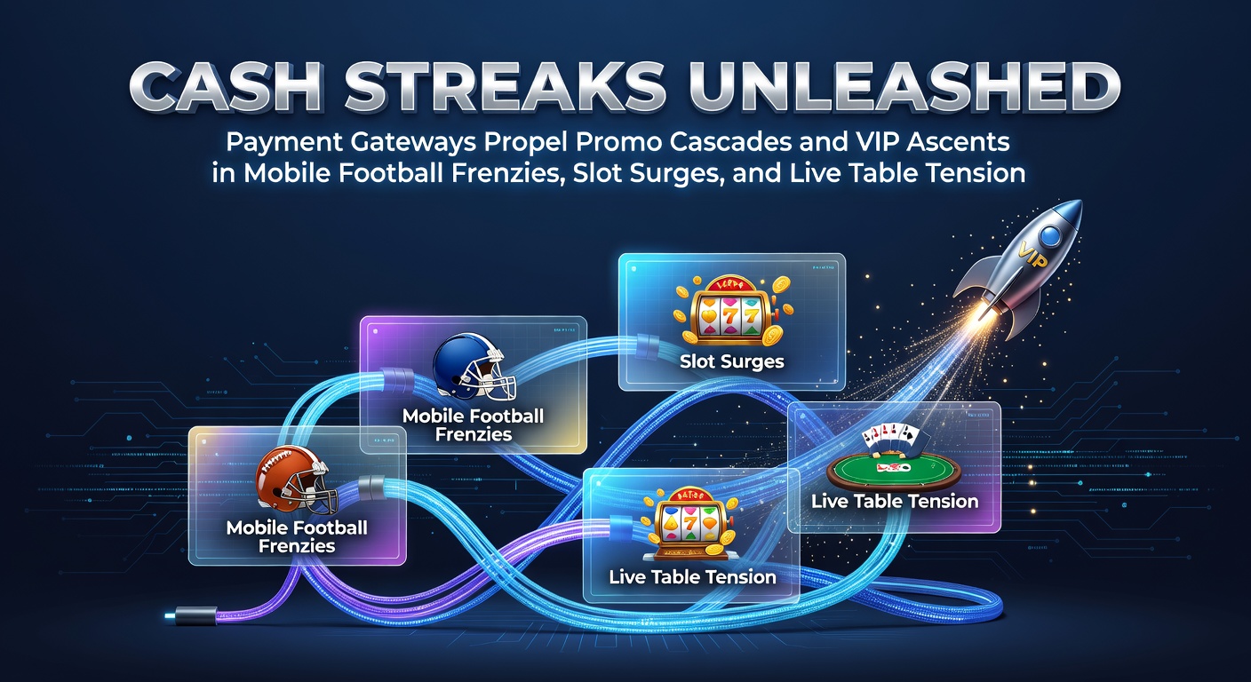 Dynamic graphic showing swift payment icons exploding into cascades of bonuses amid soccer balls, spinning slots, and live dealer cards