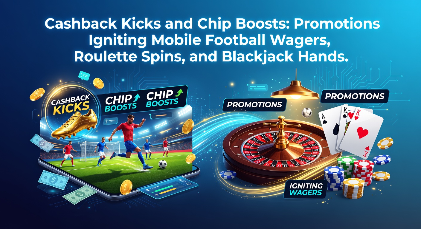 Vibrant mobile screen showing cashback promotion on a soccer bet alongside roulette and blackjack icons, highlighting promotional overlays in action