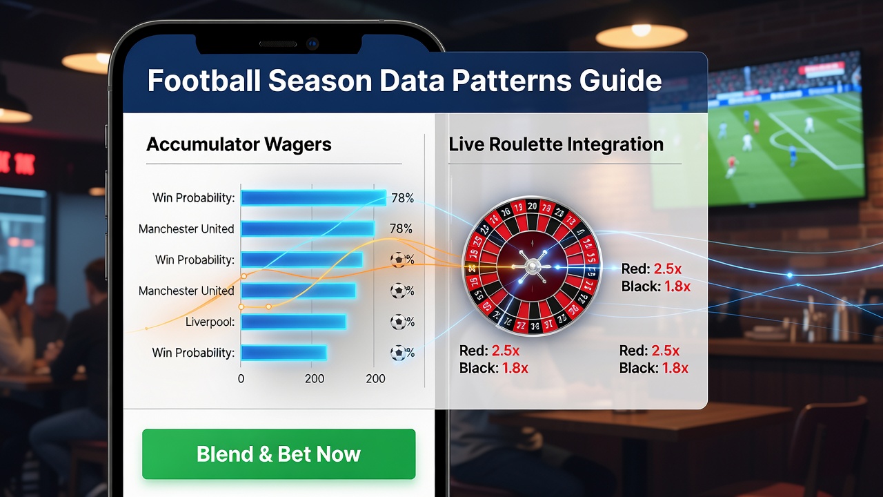 Dashboard view of loyalty tier progression with football statistics overlay, live roulette feed, and slot bonus notification on a smartphone screen