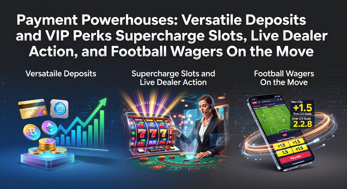 Vibrant mobile screen showing slot reels spinning alongside a soccer match wager and live dealer table, with deposit icons flashing