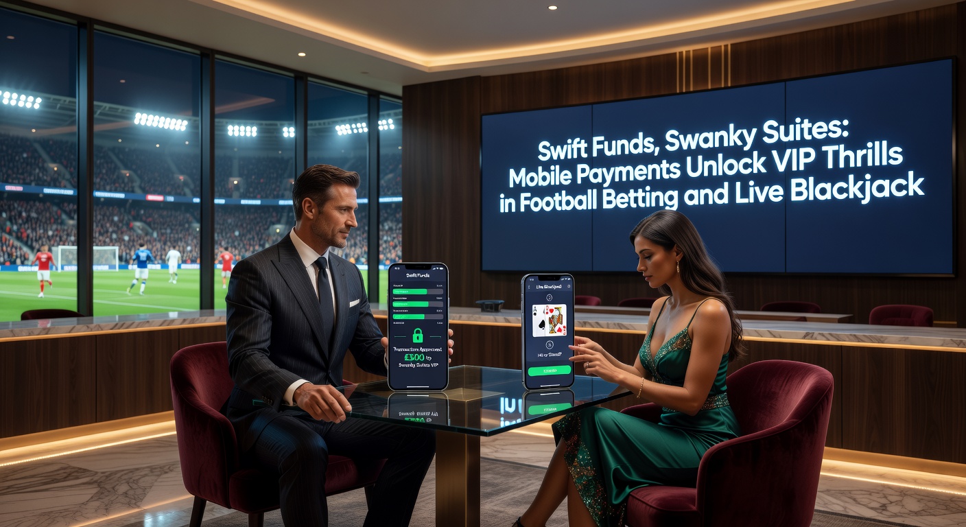 Close-up of a sleek smartphone interface showing a live blackjack hand with VIP suite entry, football match odds updating in real-time, and a green checkmark for instant mobile deposit