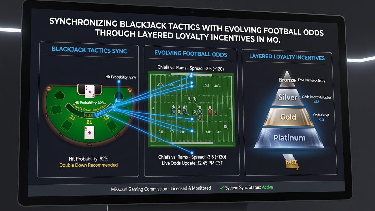 Live mobile screen showing blackjack strategy overlay next to updating football match odds and loyalty progress bar