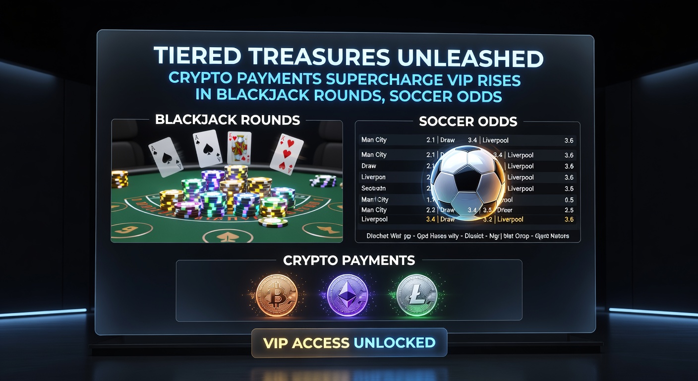 Animated graphic of a VIP ladder climbing rapidly with crypto coins fueling progress amid blackjack cards, soccer balls, and cascading slot symbols